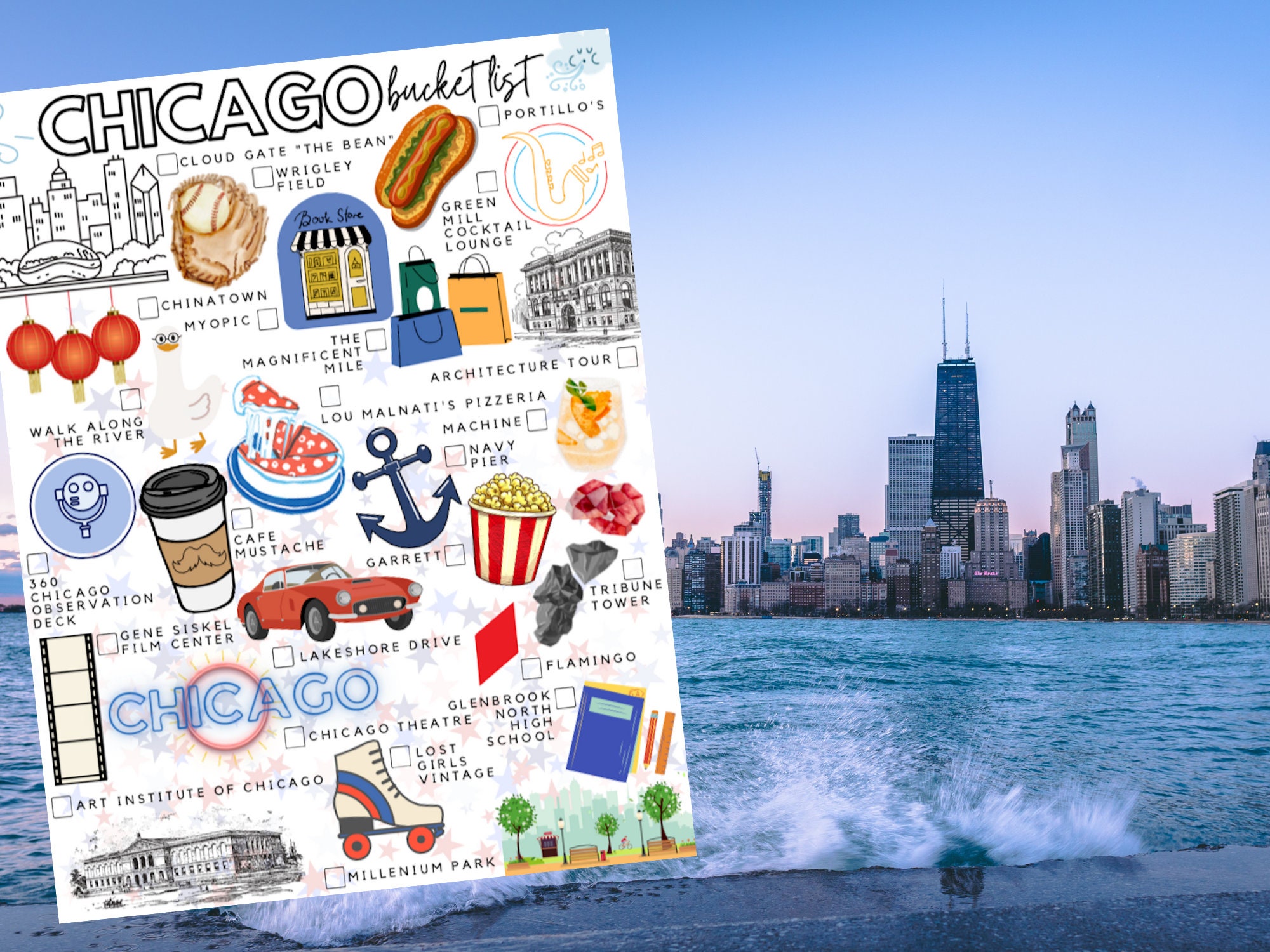 Printable Chicago Bucket List Chicago Illinois Todo List Etsy
