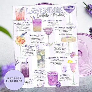Printable Lavender Cocktails & Mocktails List | Floral Lavender Drink Recipes