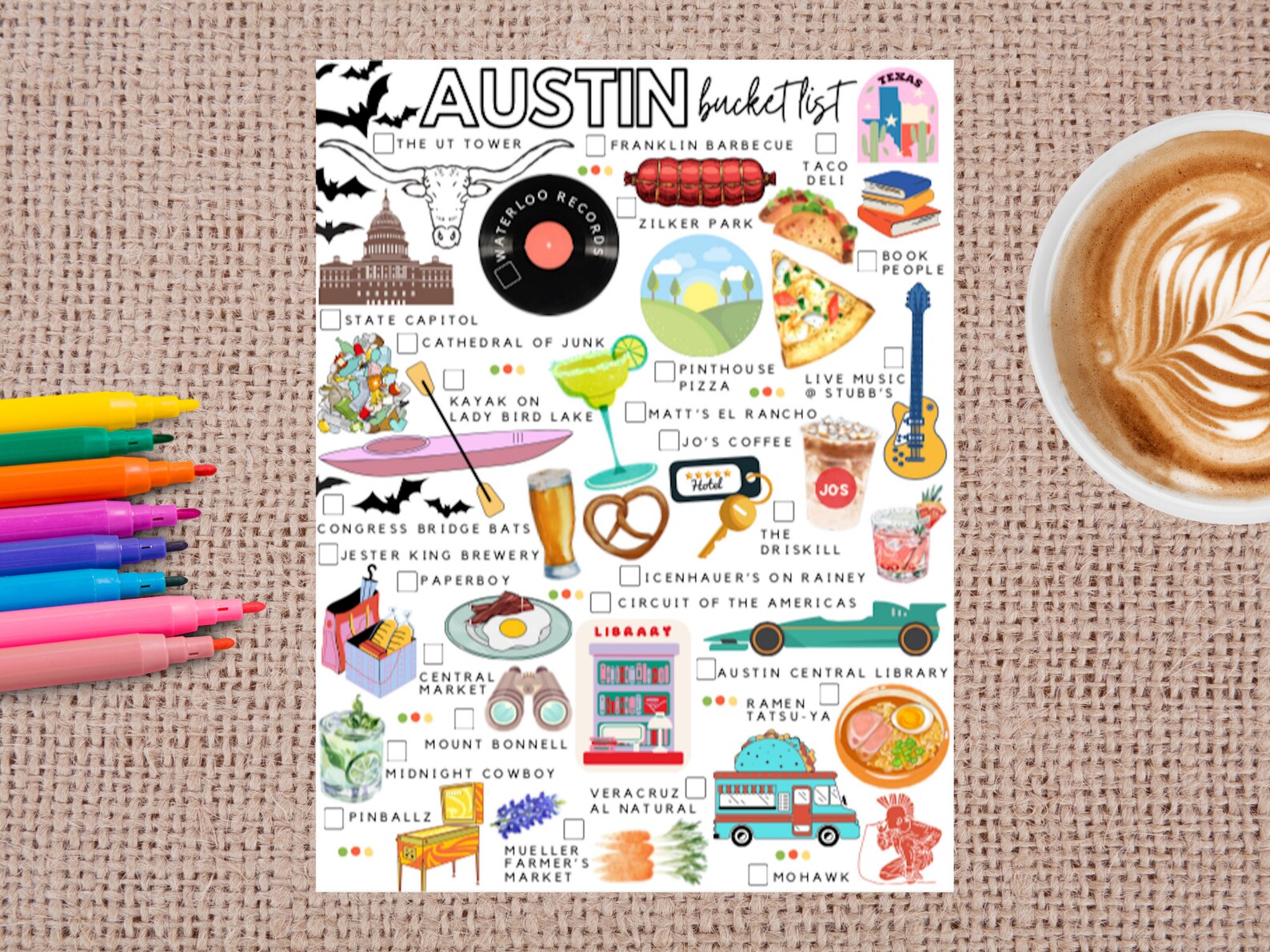 Printable Austin Texas Bucket List Austin Texas Todo List (Instant