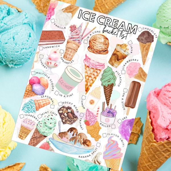 Printable Ice Cream Bucket List | Ice Cream to-eat List