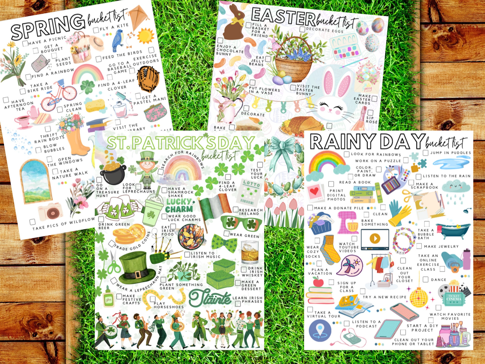 Spring Bucket List Visual Printable Spring Bucket List Value Pack of 4 Spring To-do Lists - Etsy