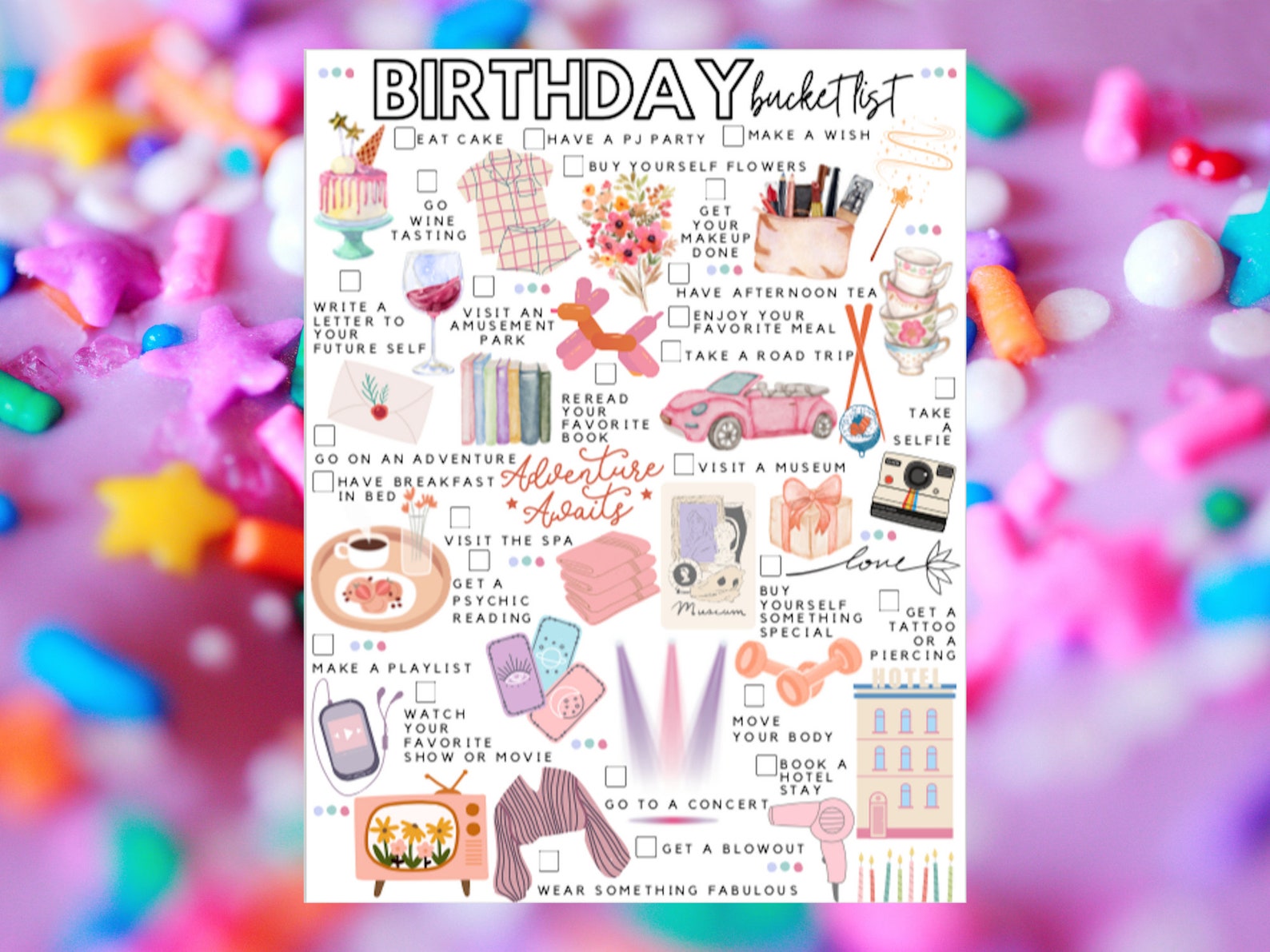Printable Birthday Bucket List Birthday Activities List Etsy