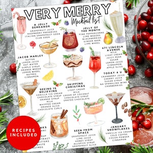 Lista imprimible de cócteles sin alcohol navideños / Recetas de cócteles sin alcohol navideños