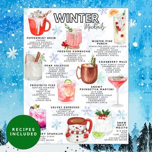 Printable Winter Mocktail List | Wintry Non-Alcoholic Drink Recipes