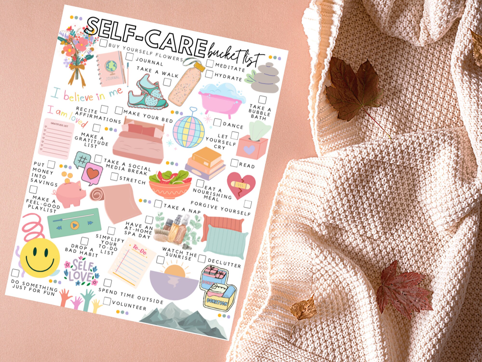 Printable Selfcare Bucket List Selflove Todo List Etsy