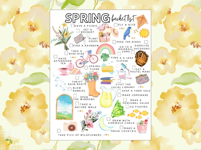 Spring Items List Spring Bucket List Printable | Spring Activities Checklist - Etsy