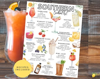 Printable Southern Cocktail List | Southern Drink Recipes