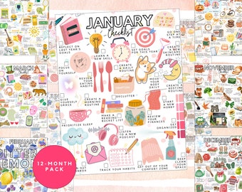 Printable Monthly Checklists set of 12 | Annual monthly value pack