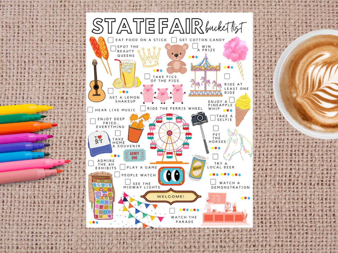 Printable State Fair Bucket List State Fair Todo List Etsy