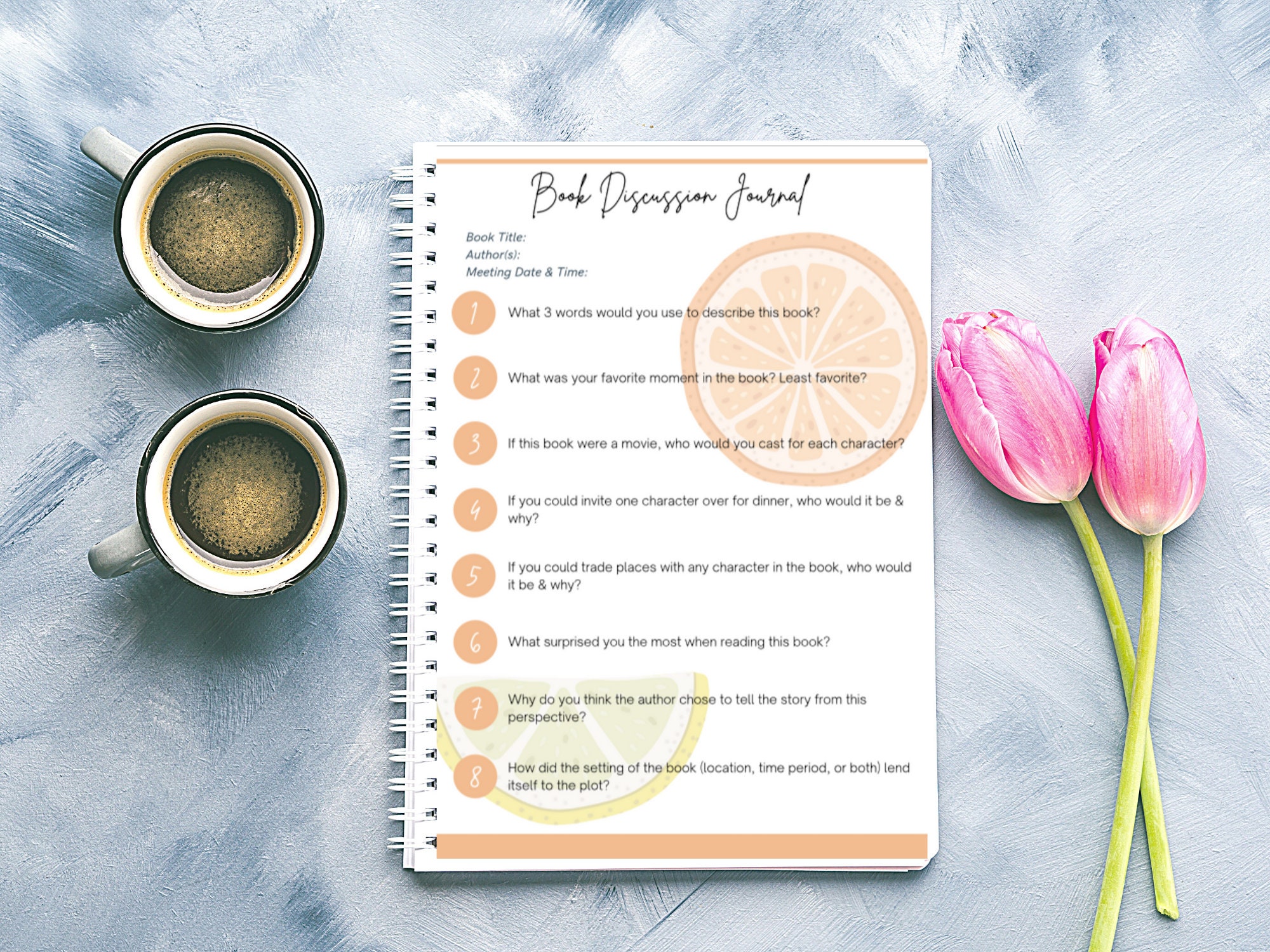 Book Club Discussion Journal Printable Fresh Citrus Etsy