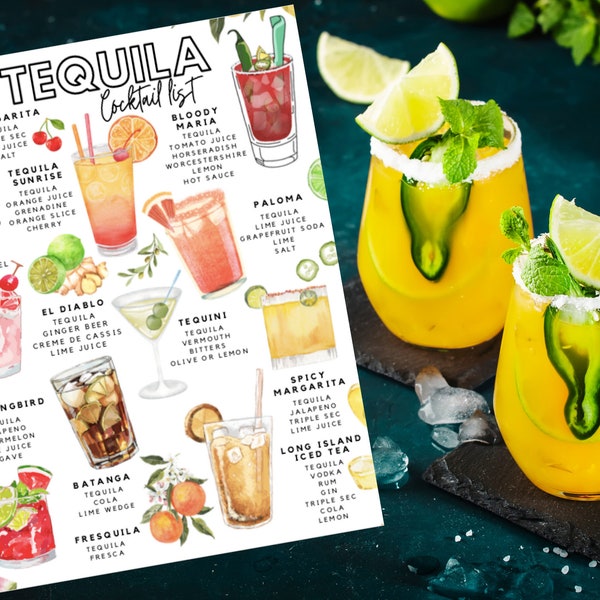 Printable Tequila Cocktail List | Tequila Drink Recipes