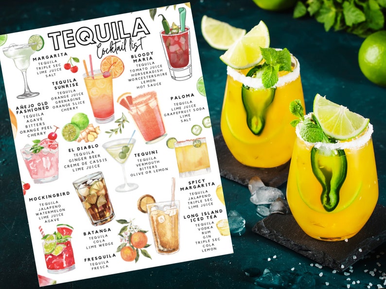 Printable Tequila Cocktail List With Recipes Etsy