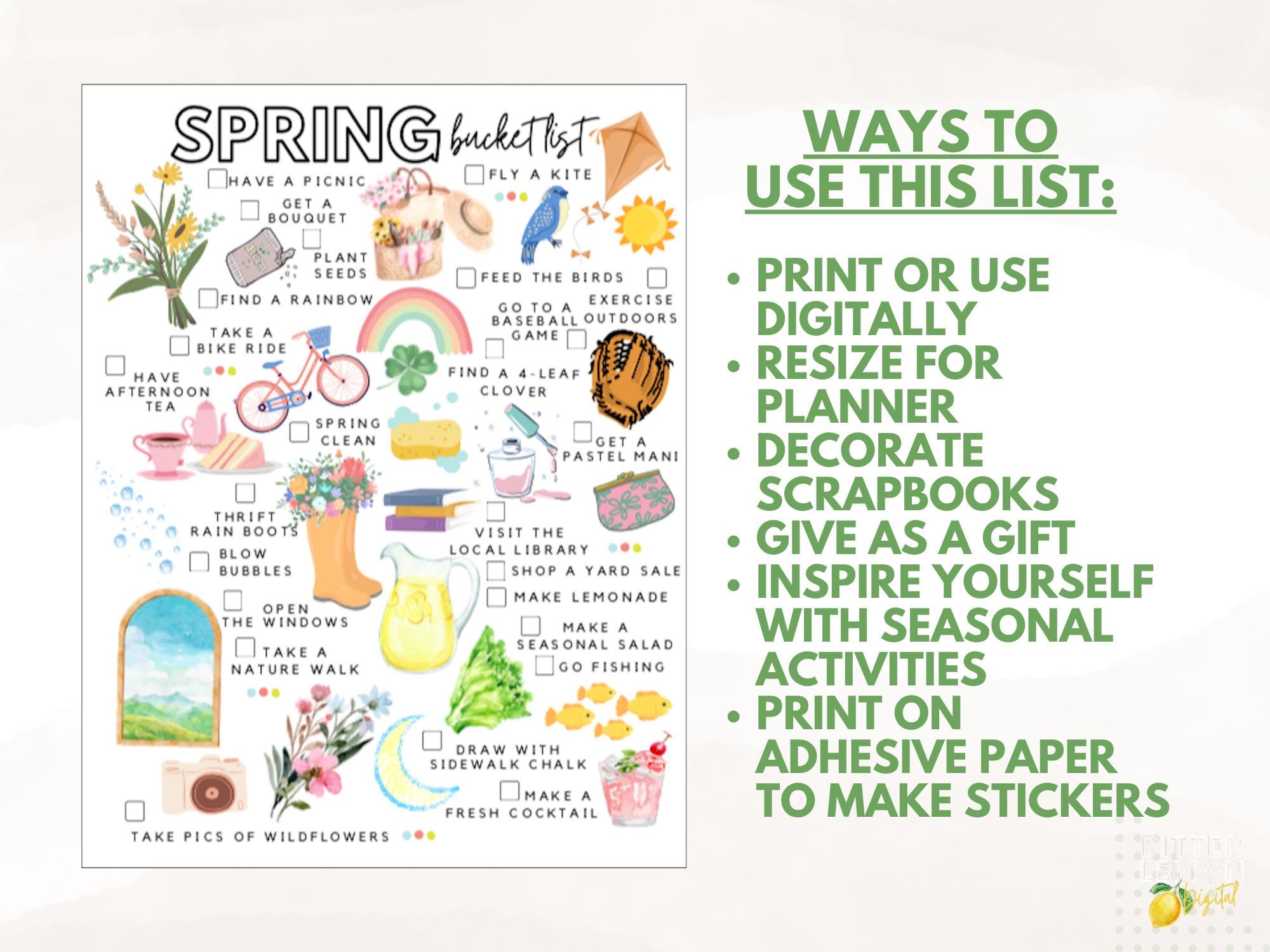 Spring List Printable Spring Bucket List Printable | Spring Activities Checklist - Etsy