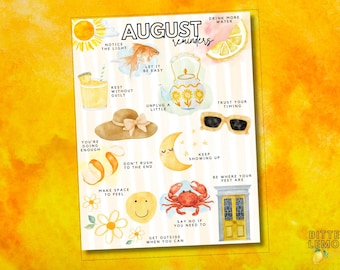 Printable August Reminders List | August Affirmations