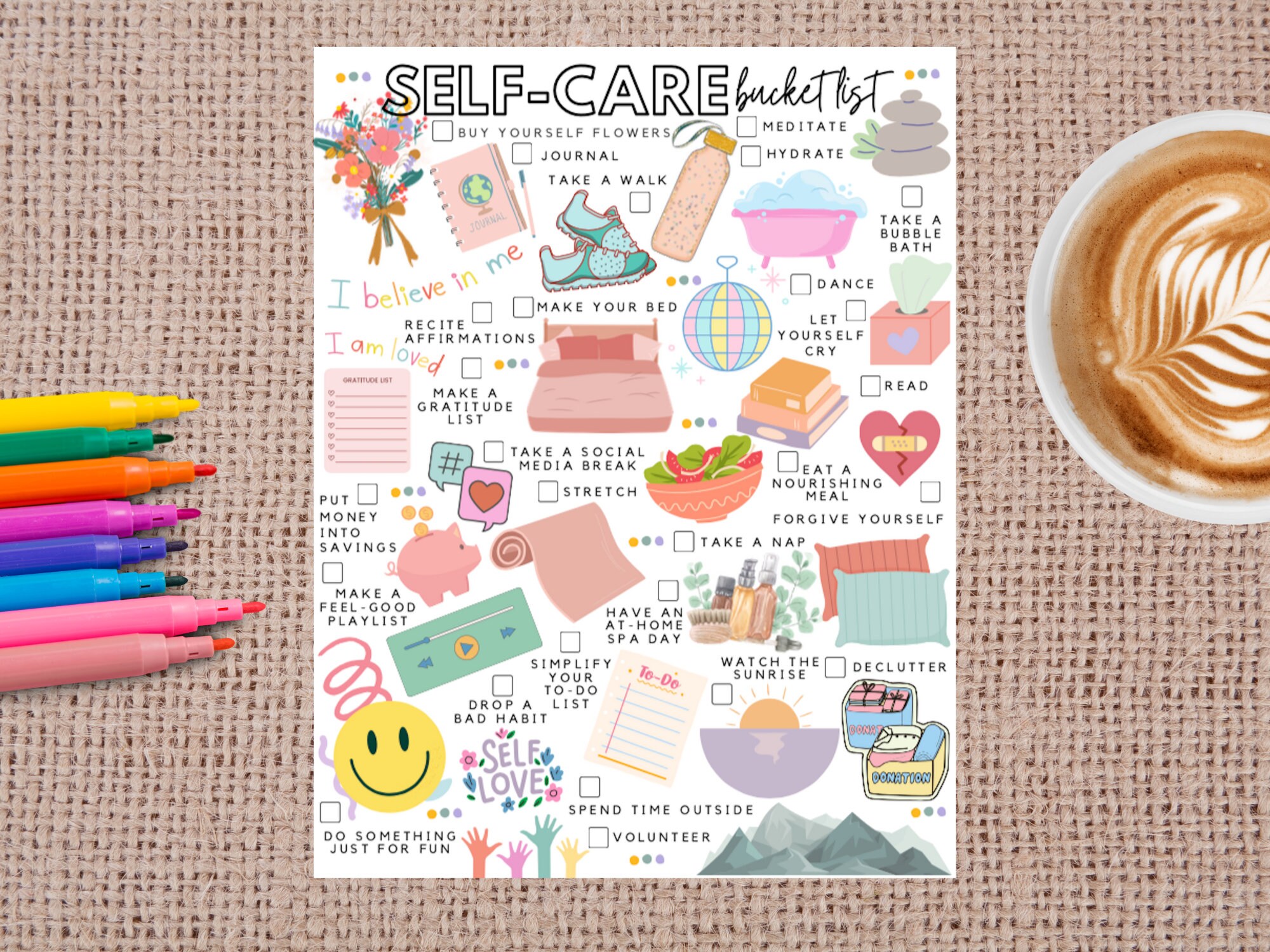 Printable Selfcare Bucket List Selflove Todo List Etsy