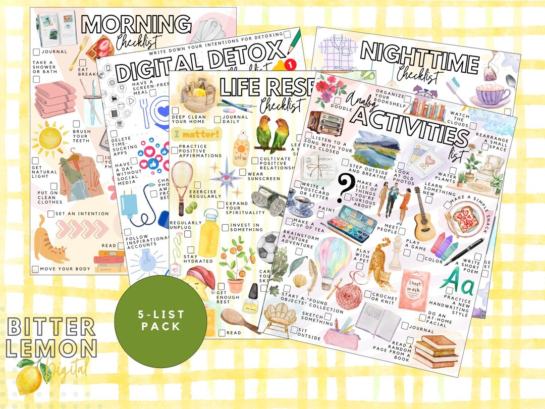 Life Reset Checklist Bundle | Digital Detox, Morning Night Routines ...