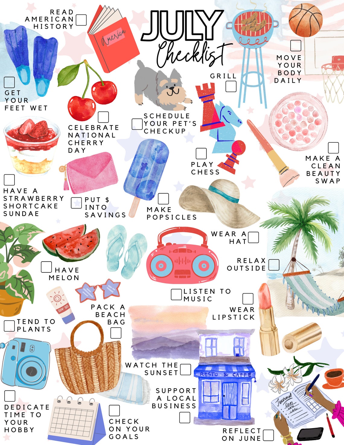 Printable July Checklist | July Bucket List - Etsy