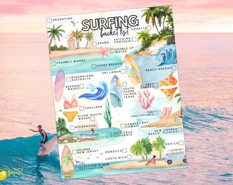Printable Surfing Bucket List | Surfing Adventure Checklist