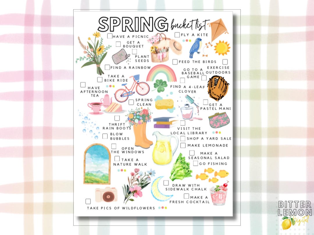 Spring List Printable Spring Bucket List Printable | Spring Activities Checklist - Etsy