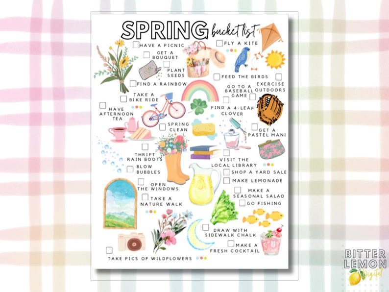 Spring Time Checklist Spring Bucket List Printable | Spring Activities Checklist - Etsy