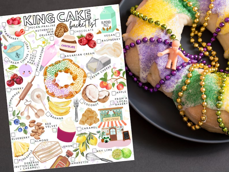 Printable King Cake Bucket List King Cake Toeat List Etsy