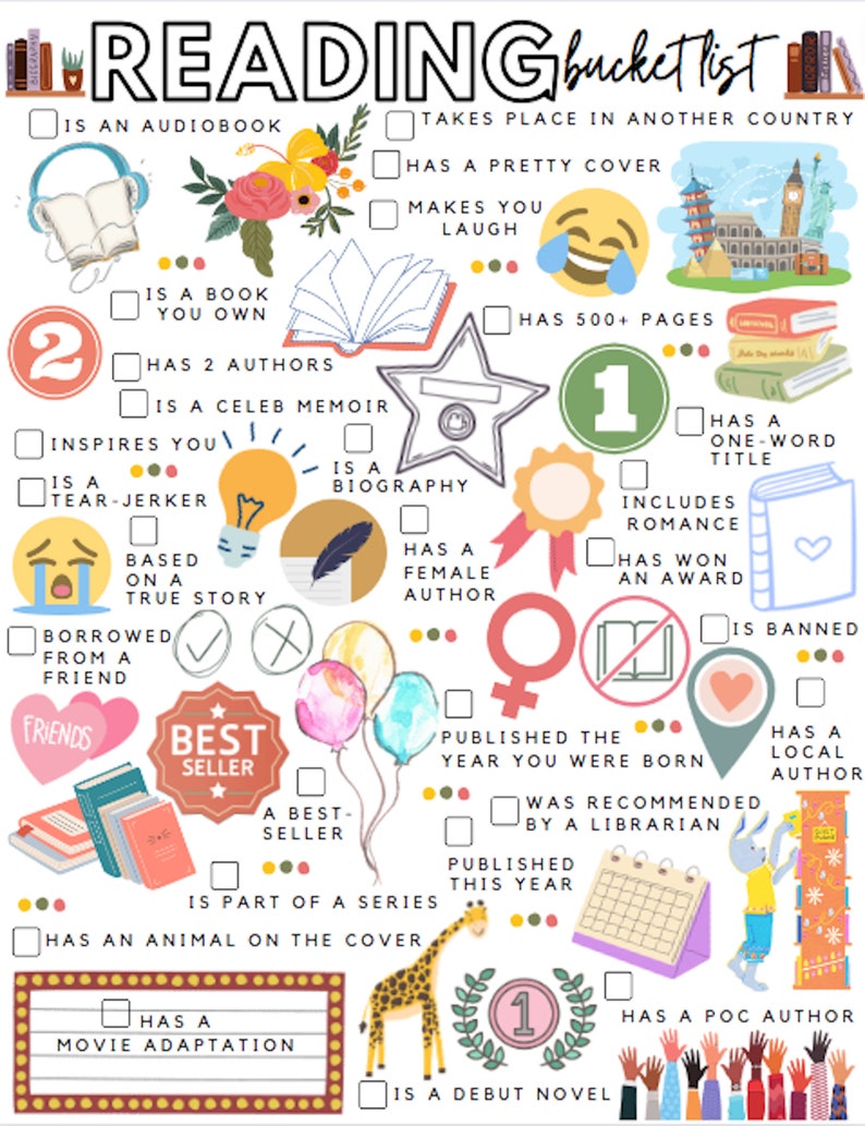 Printable Reading Bucket List Reading Todo List Etsy