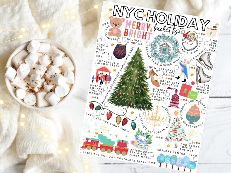 Printable New York City Christmas Holiday Bucket List NYC Christmas