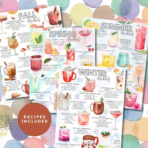 Printable Seasonal Mocktail Lists Value Pack of 4 | Seasonal Drink Recipes