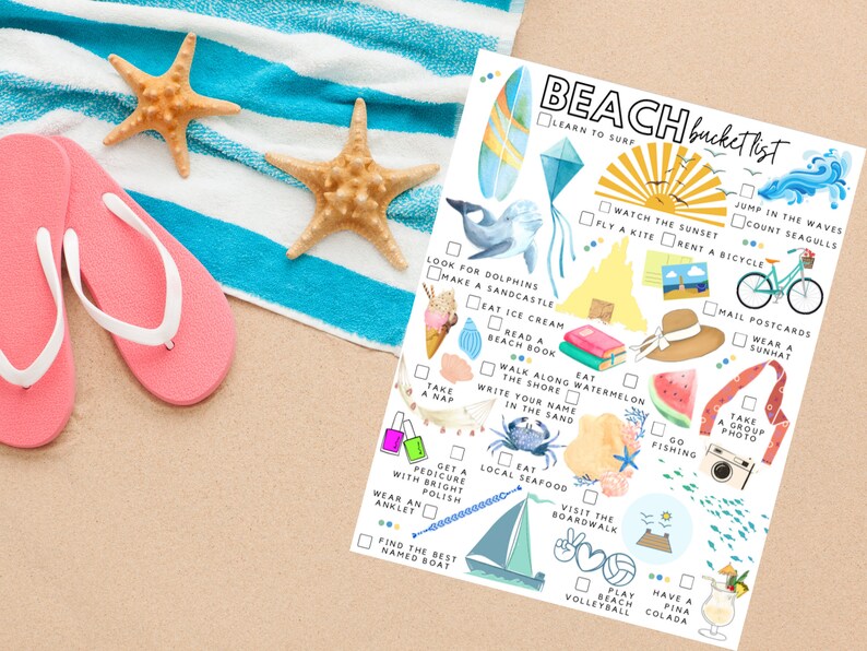 Printable Beach Bucket List Beach Todo List Etsy