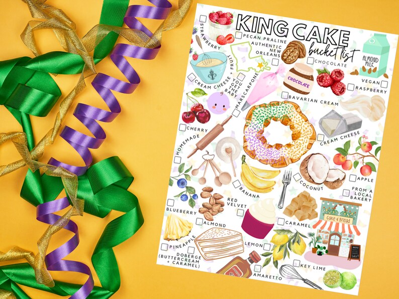 Printable King Cake Bucket List King Cake Toeat List Etsy