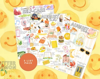 August Printable List Value Pack: Checklist, Reminders, Self-Care (PDF Download)