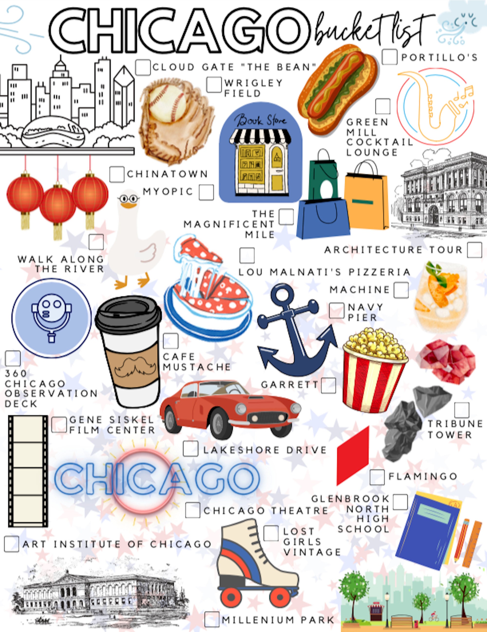 Printable Chicago Bucket List Chicago Illinois Todo List Etsy