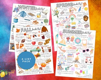 Seasonal Bucket List Bundle, Spring Summer Fall Winter Activities (4-List Pack)