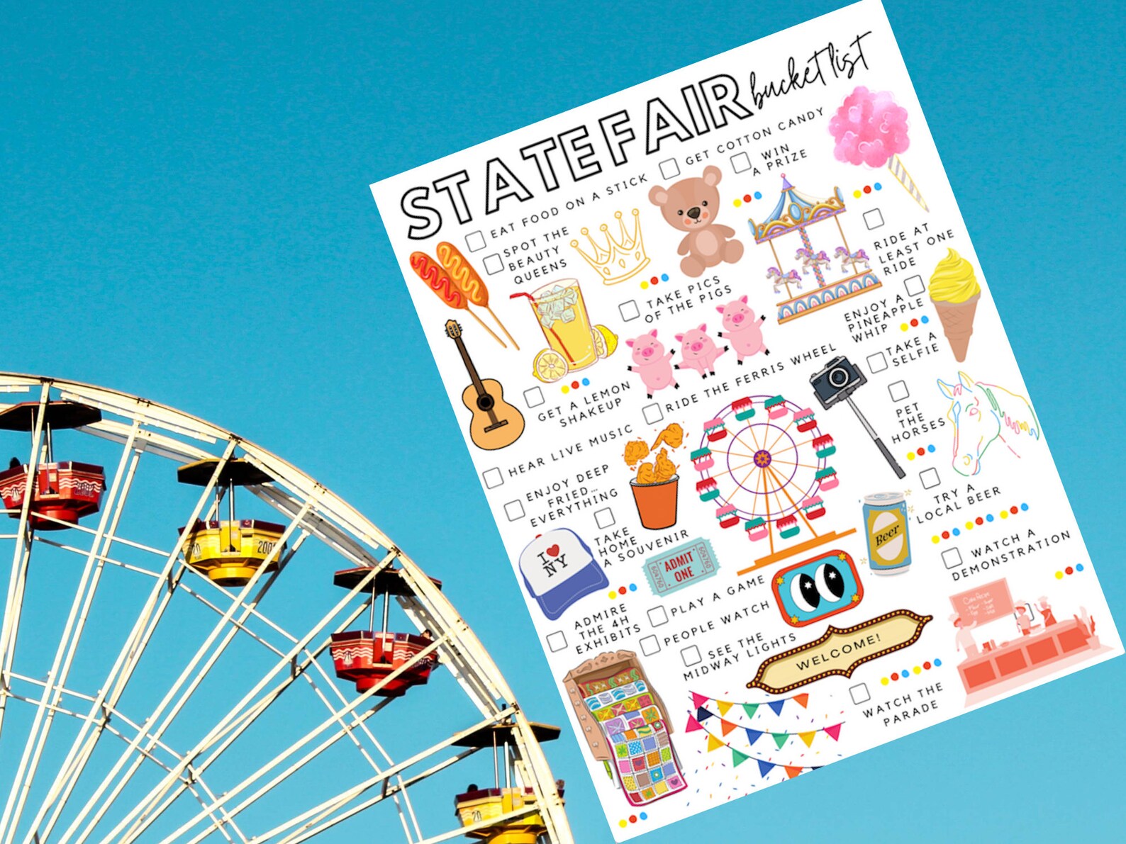 Printable State Fair Bucket List State Fair Todo List Etsy