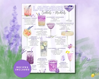 Lavender Cocktail & Mocktail Recipes Printable | Floral Drinks Menu