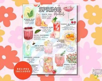 Printable Spring Mocktails List | Non Alcoholic Seasonal Drink Recipes