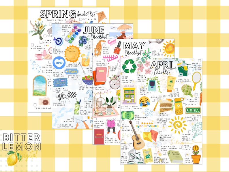 Printable Monthly Spring Checklist Value Pack | April May June Q2 ...