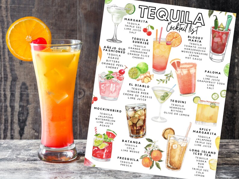 Printable Tequila Cocktail List With Recipes Etsy