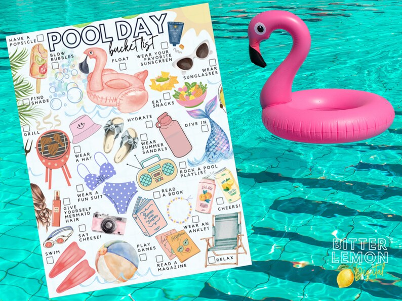 Pool Day Bucket List Printable | Summer Pool Activities Checklist PDF ...