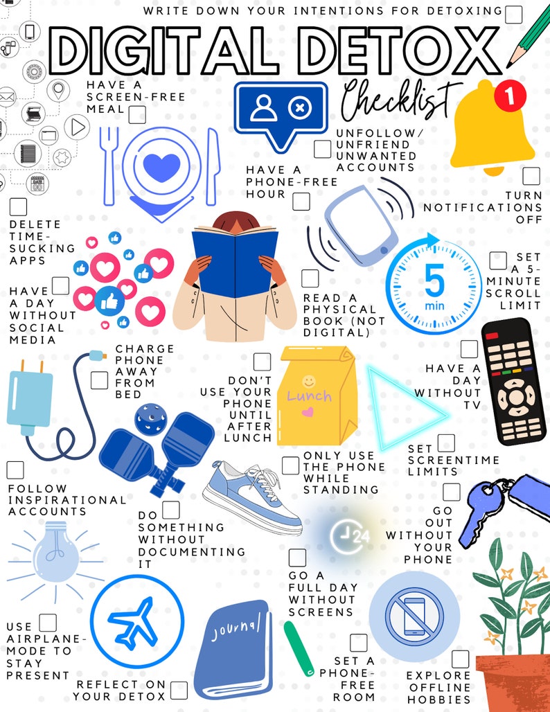 Printable Digital Detox Checklist Social Media Detox Todo List Etsy