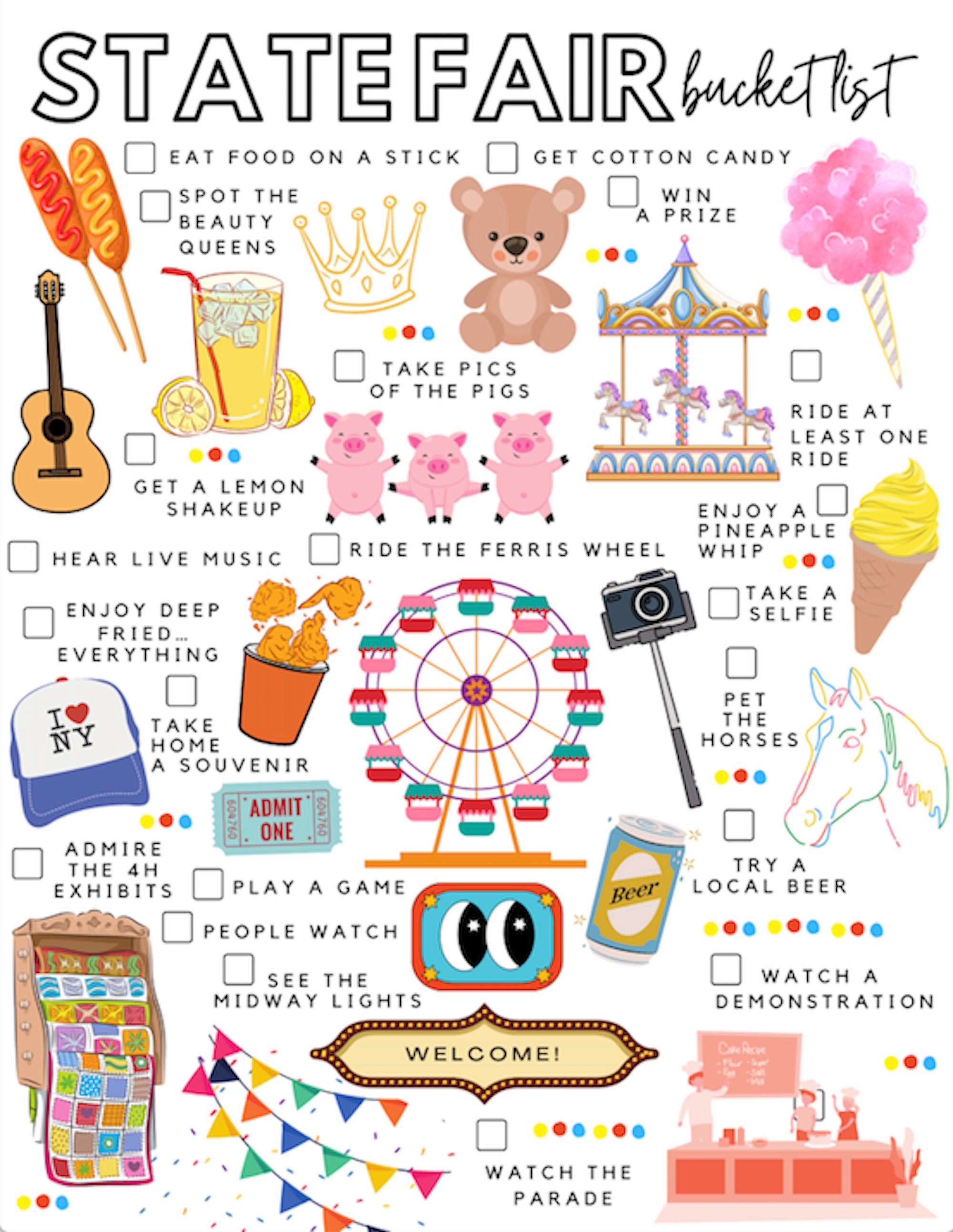 Printable State Fair Bucket List State Fair Todo List Etsy