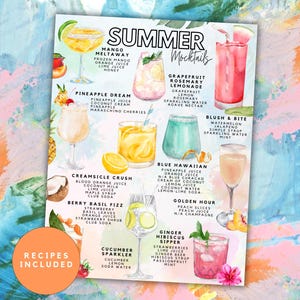 Printable Summer Mocktails List | Non Alcoholic Seasonal Drink Recipes