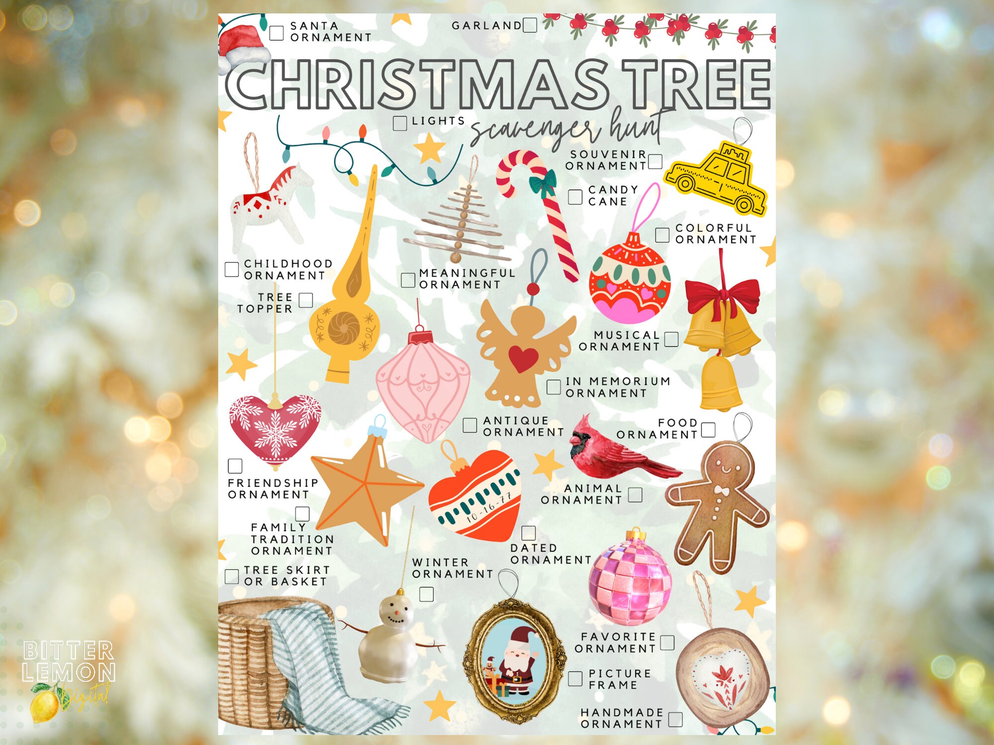 Printable Christmas Tree Scavenger Hunt Christmas Tree Checklist Etsy