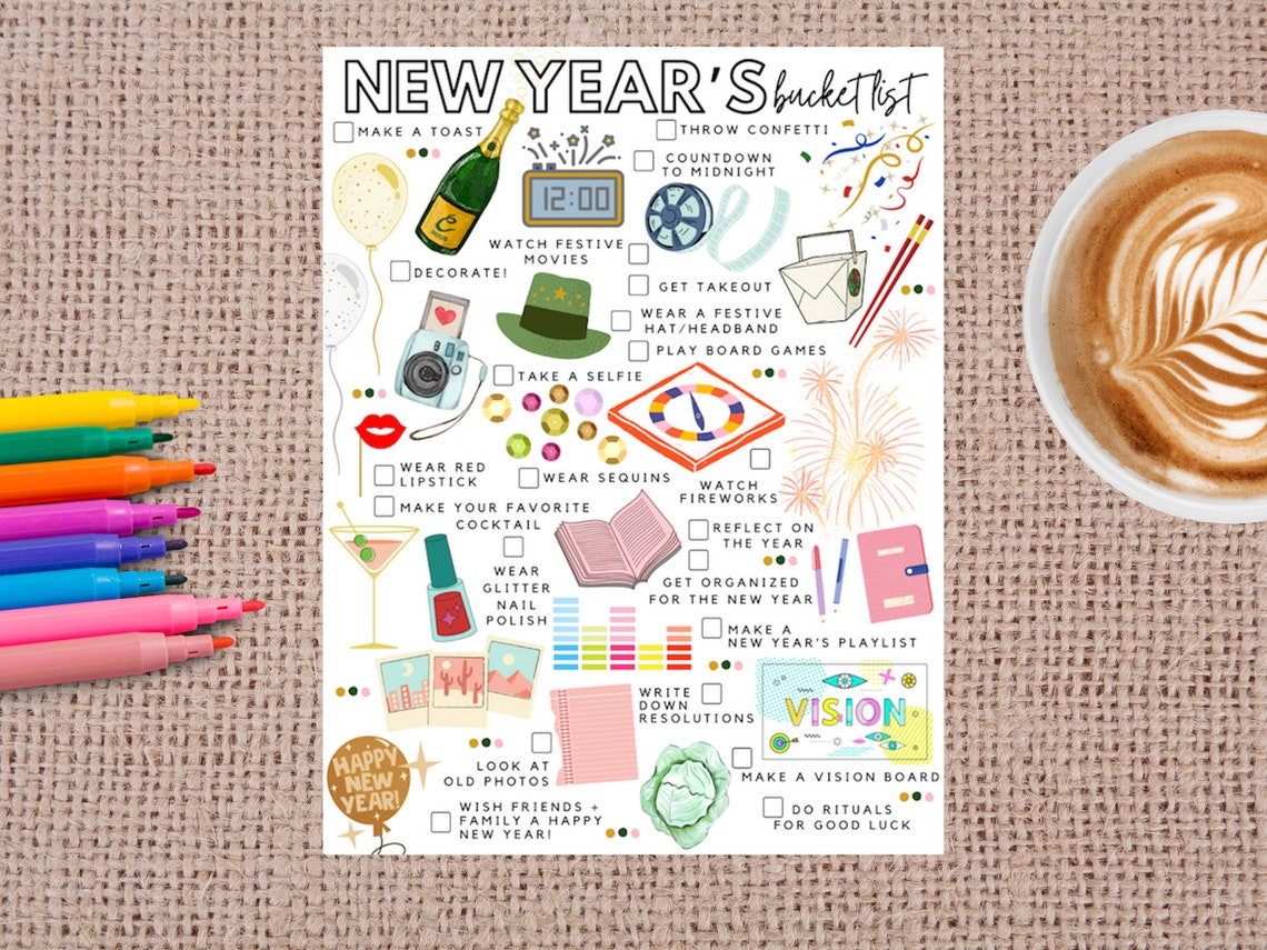 Printable New Year's Bucket List New Year's Todo Etsy