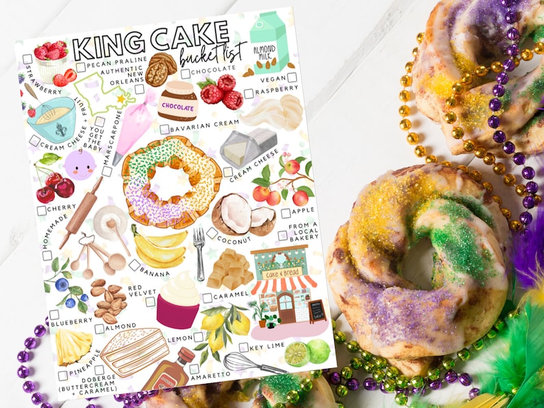 Printable King Cake Bucket List King Cake Toeat List Etsy
