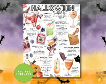 Halloween cocktailrecepten | Spookachtig drankmenu | Decoratie voor je barwagen (direct te downloaden als PDF)