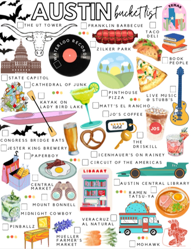 Printable Austin Texas Bucket List Austin Texas Todo List Etsy