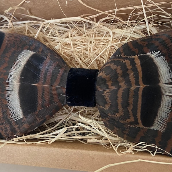 Handmade Turkey Tail Feather Bow Tie