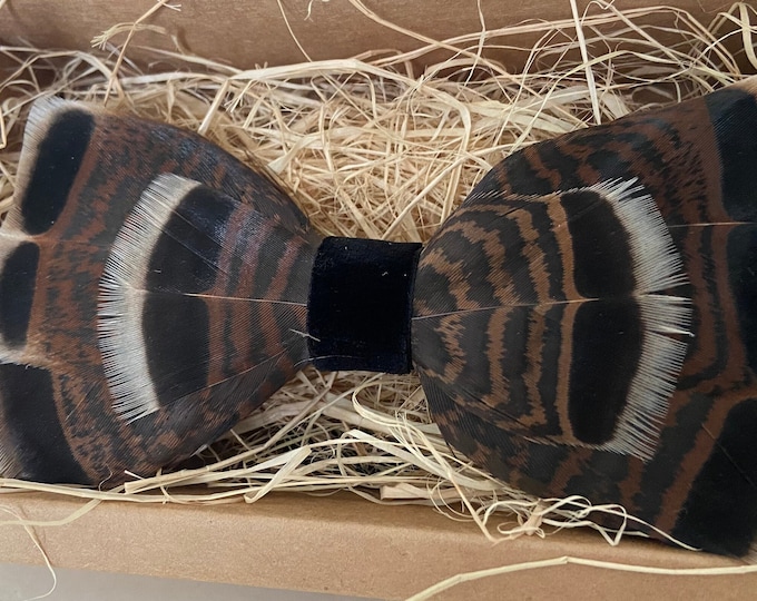 Handmade Turkey Tail Feather Bow Tie