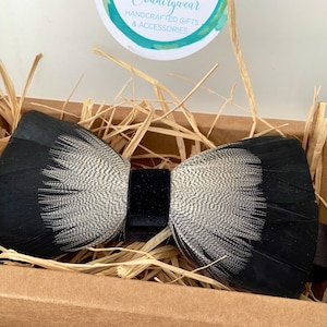 Handmade Goose & Duck Feather Black and White Bow Tie